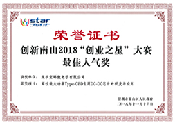 榮獲立異南山2018“創業之星”大賽最好人氣獎